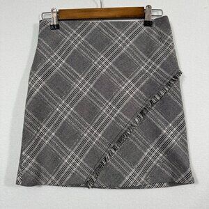 Free People Black and White Plaid Mini Skirt Sz 0, Fringe